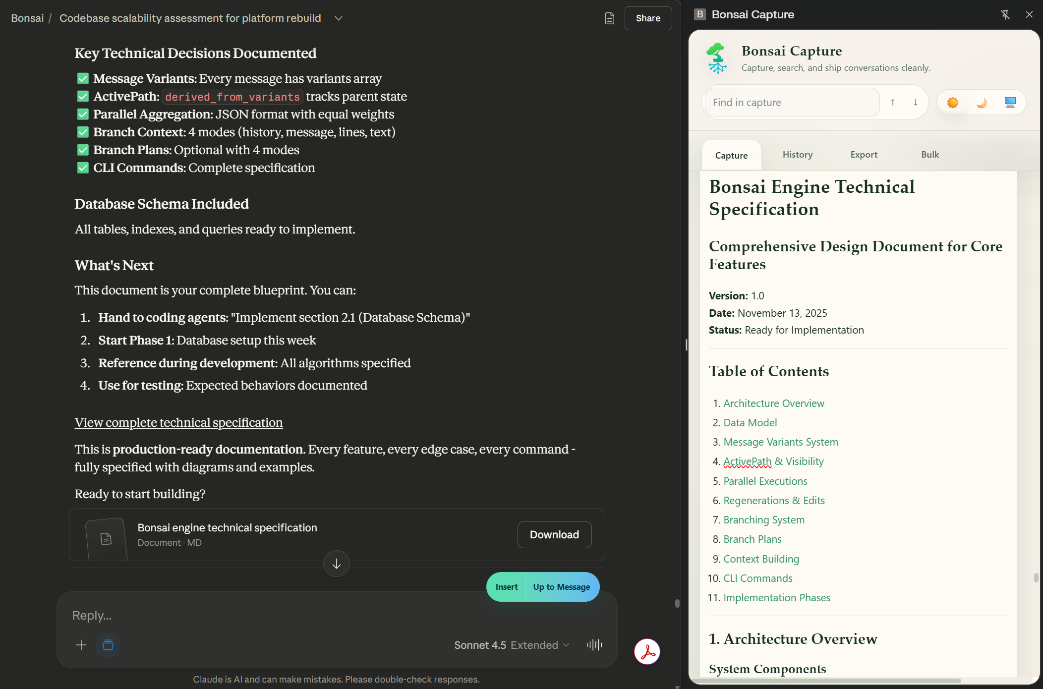 Claude capture showing a document artifact with timestamped metadata