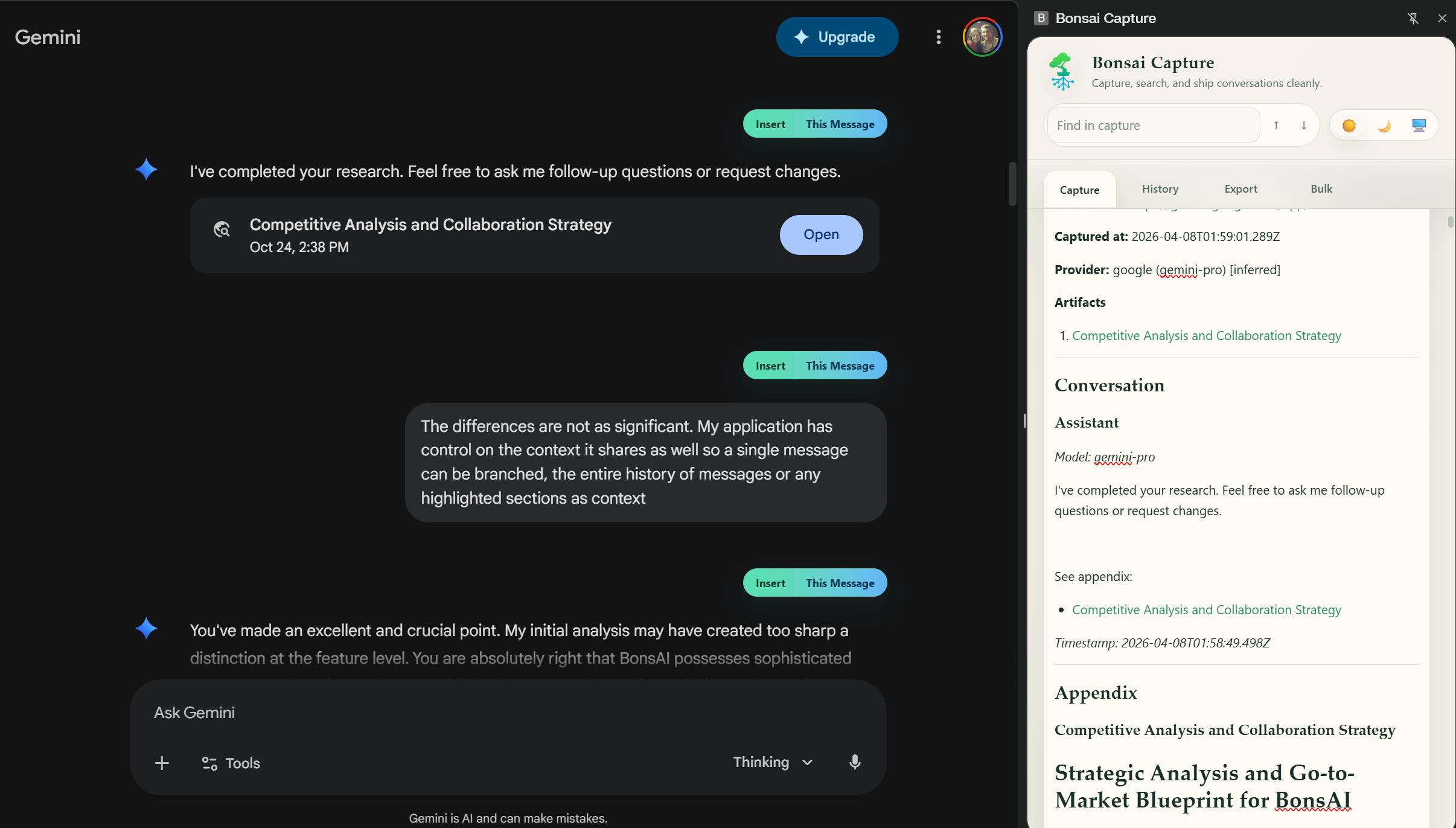 Gemini capture showing a Deep Research artifact with appendix content